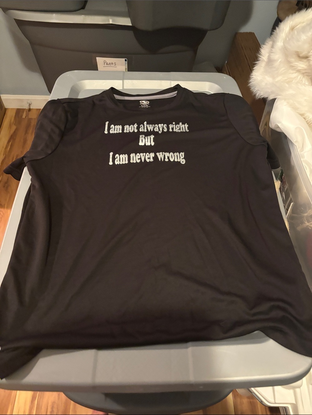 Athletic Works Black Short Sleeve Graphic Tee with White Slogan